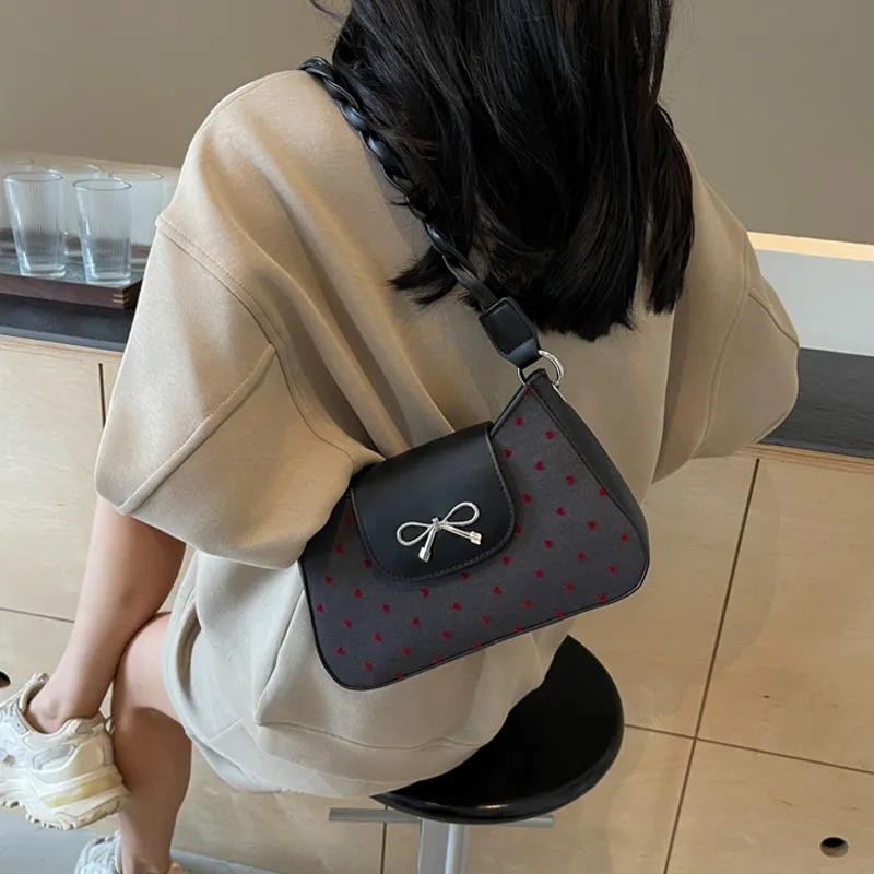 JANE KLAIN Synthetic Leather, Textile Mosaic Underarm Shoulder Bag Regular Women's Black/Red-10