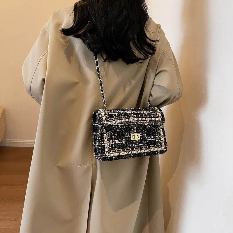 JANE KLAIN Fabric With PU Small Square Bag Chain Shoulder Bag Crossbody Bag Regular Women's Black-2