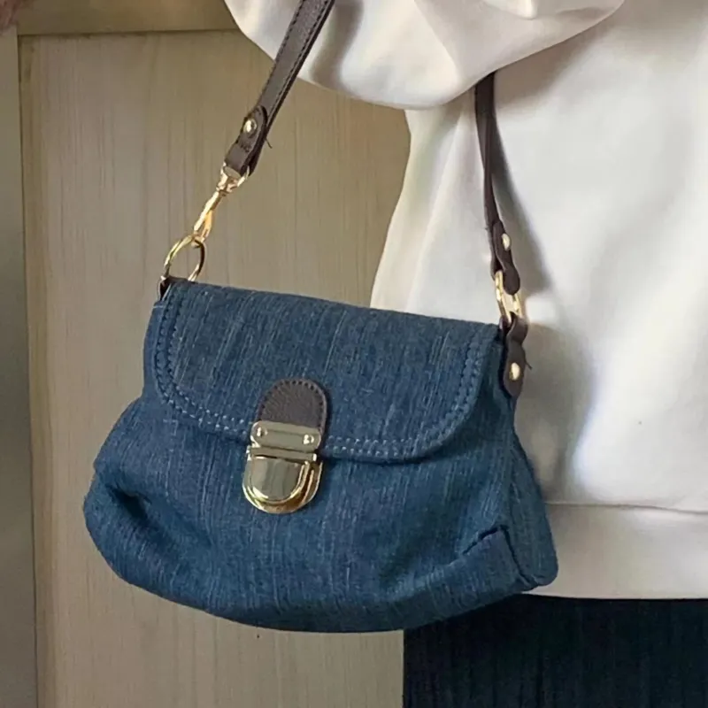 JANE KLAIN Denim Shoulder Bag Women's Navy-4