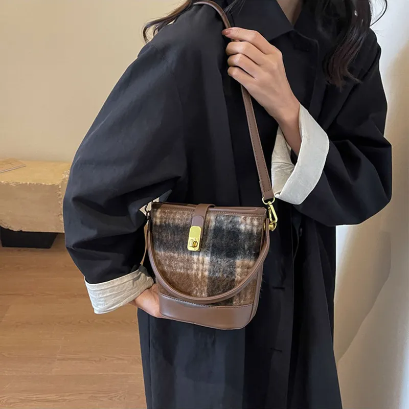 JANE KLAIN Fabric With PU Bucket Bag Handbag Shoulder Bag Crossbody Bag Armhole Bag Regular Women's Black/Blue/Brown-22