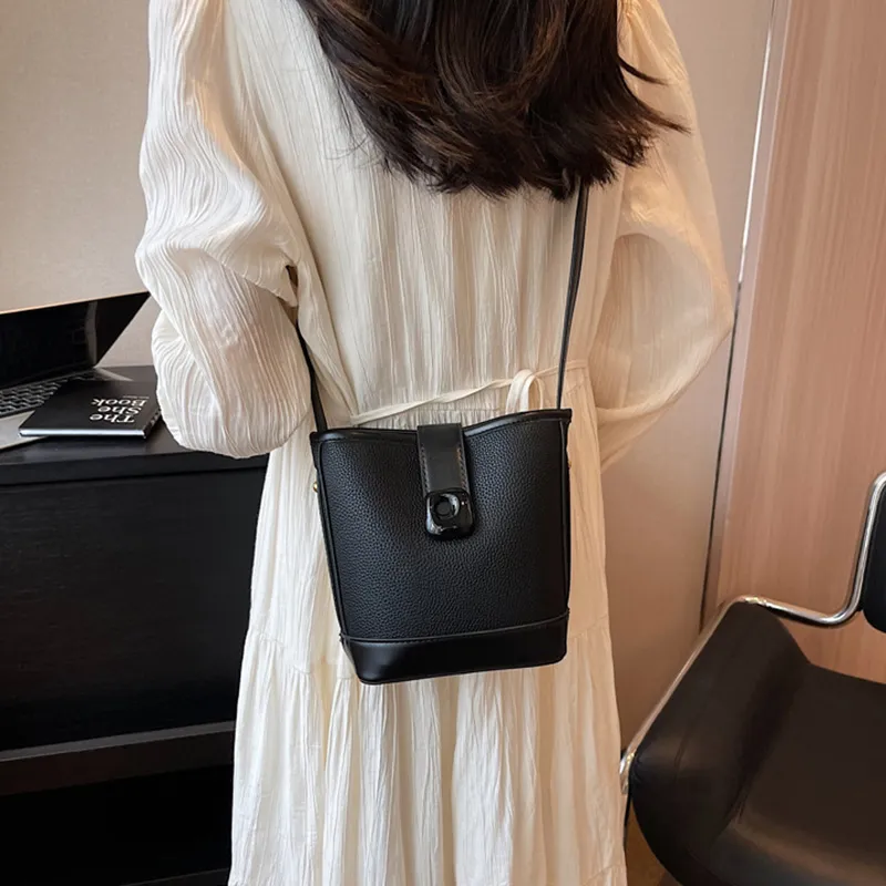JANE KLAIN PU Bucket Bags One Shoulder Handbag Crossbody Bag Regular Women's Ecru/Black-9
