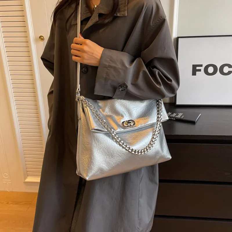 JANE KLAIN PU Messenger Bag Shoulder Bag Crossbody Bag Large Size Women's White/Silver-2