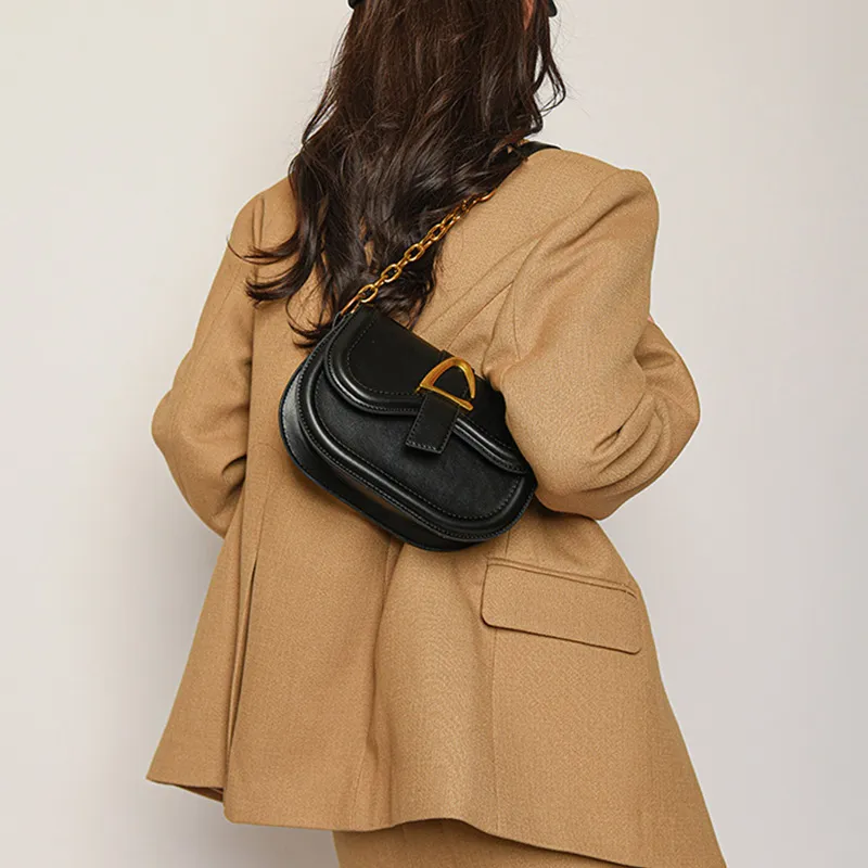 JANE KLAIN PU Semi Round Shoulder Bag Saddle Bag Regular Women's Black/Coffee/Brown-1