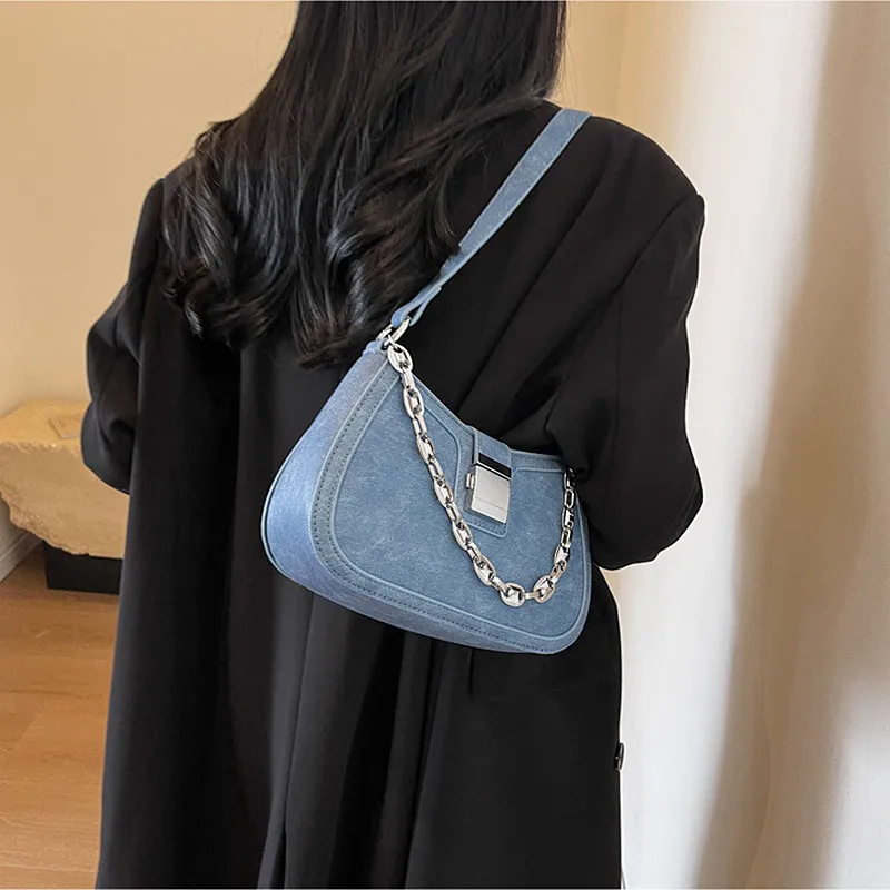 JANE KLAIN Synthetic Leather Shoulder Bag Regular Women's Black/White/Blue-3