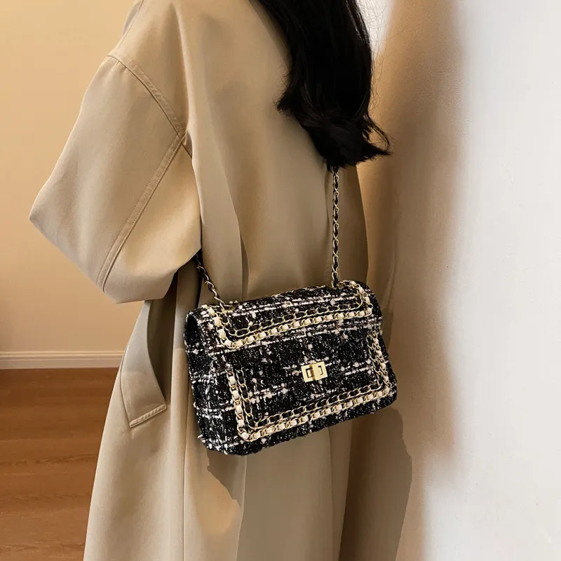 JANE KLAIN Fabric With PU Small Square Bag Chain Shoulder Bag Crossbody Bag Regular Women's Black-1