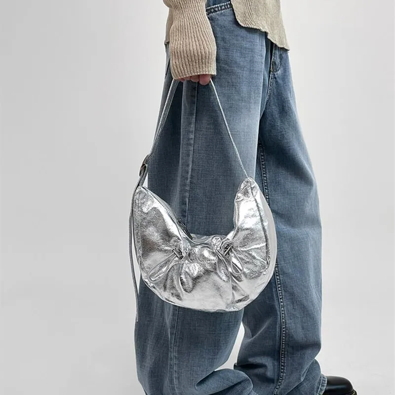 JANE KLAIN Denim Shoulder Bag Women's Silver/Black/Light Blue/Dark Blue-3