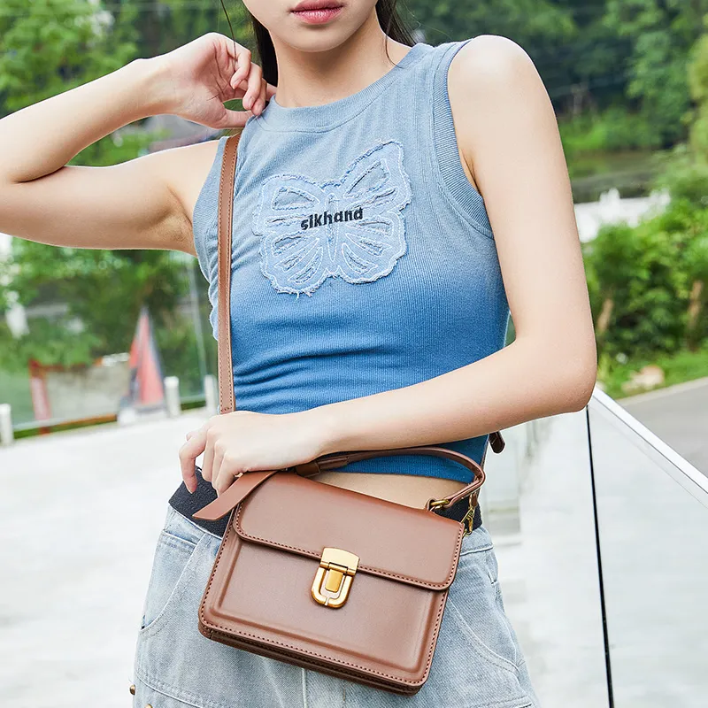JANE KLAIN PU Small Square Bag, Handbag, Crossbody Bag Small Size Women's Midnight Black/Chestnut Brown-12