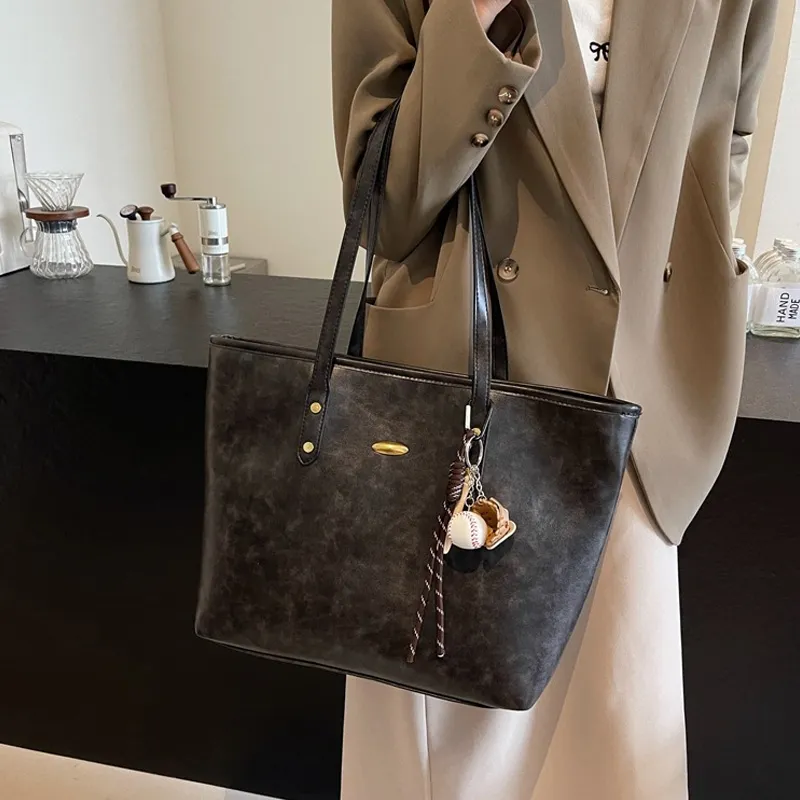 JANE KLAIN Synthetic Leather Tote Bag, Shoulder Bag Regular Large Size Women's Black/Coffee/Brown-7
