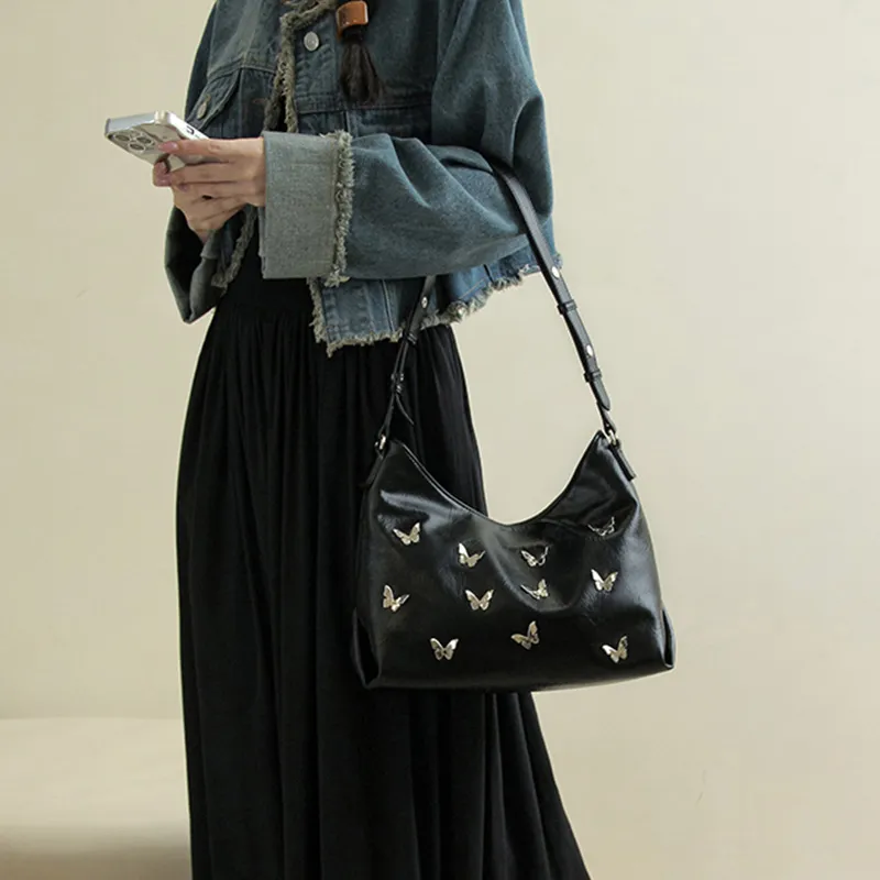 JANE KLAIN Synthetic Leather Underarm Handbag, Shoulder Bag Unisex Black-4