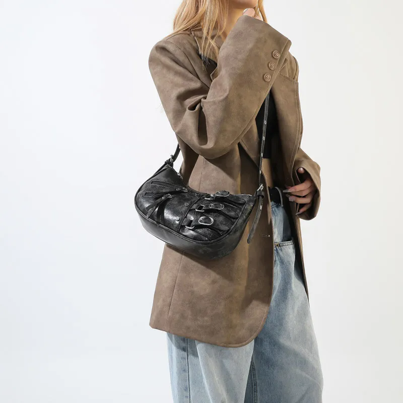 JANE KLAIN Synthetic Leather Stud Shoulder Bag Crossbody Bag Regular Women's Brown/Black/Ecru-4