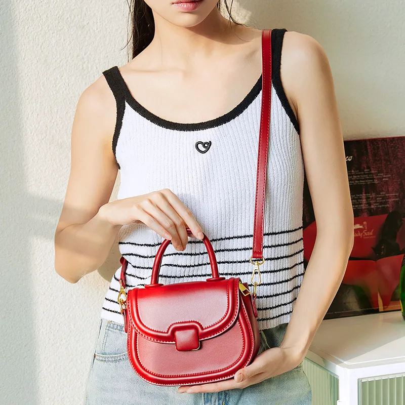 JANE KLAIN PU Saddle Bag Crossbody Handbag Small Size Women's Red/Black/Ecru-4