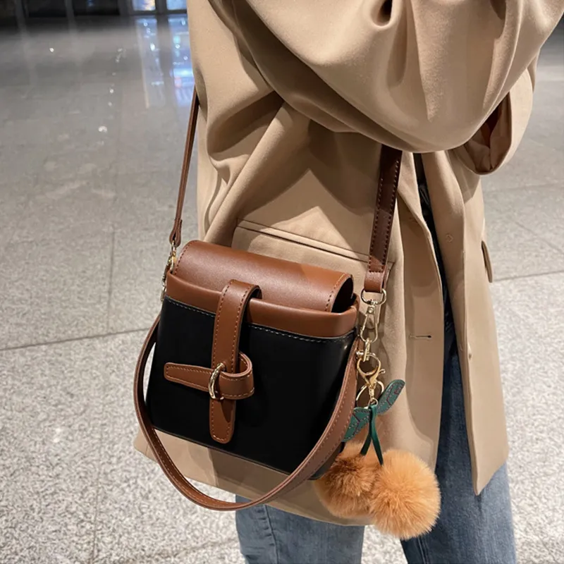 JANE KLAIN PU Bucket Bag, Shoulder Bag, Crossbody Bag, Handbag Regular Women's Black/Khaki-2