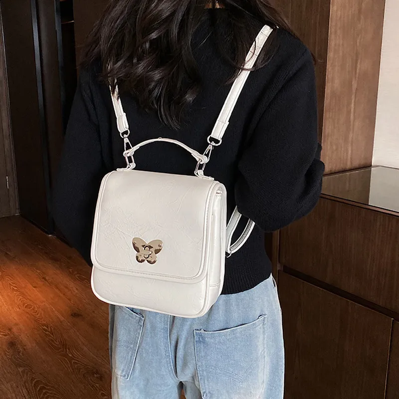 JANE KLAIN Synthetic Leather Girlish Backpack Handbag Shoulder Bag Regular Women's Black/Ecru/Khaki-13