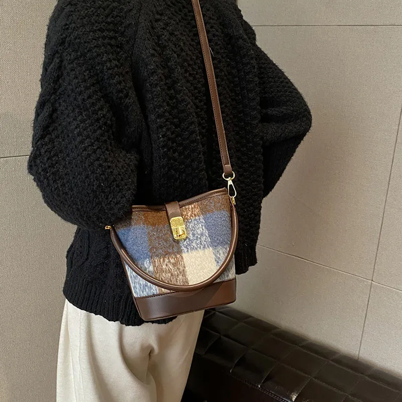 JANE KLAIN Fabric With PU Bucket Bag Handbag Shoulder Bag Crossbody Bag Armhole Bag Regular Women's Black/Blue/Brown-10