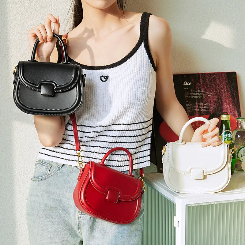 JANE KLAIN PU Saddle Bag Crossbody Handbag Small Size Women's Red/Black/Ecru-15