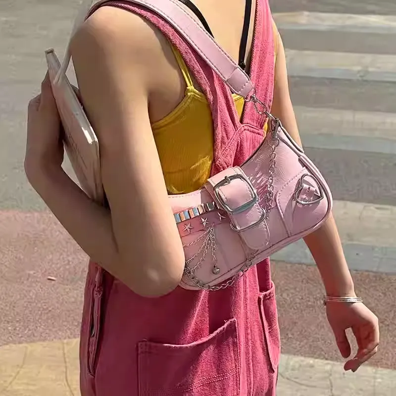 JANE KLAIN Synthetic Leather Shoulder Bag Regular Women's Silver/Pink-1