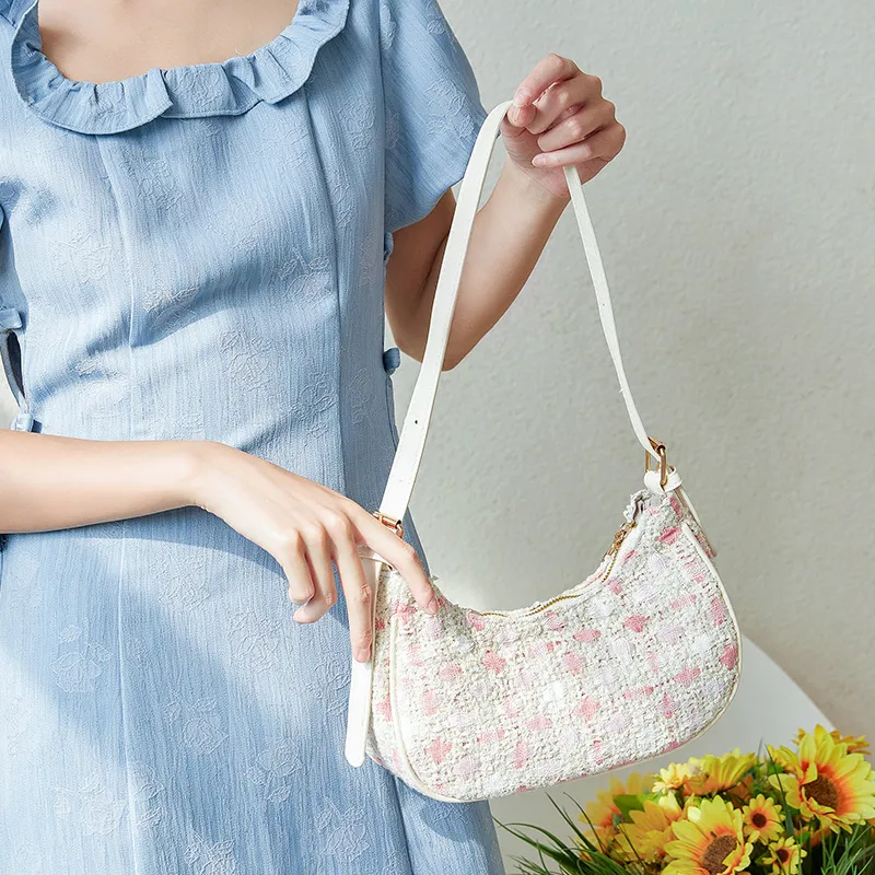 JANE KLAIN Fabric With PU Crescent Moon Shoulder Bag Handbag Women's Pink-6