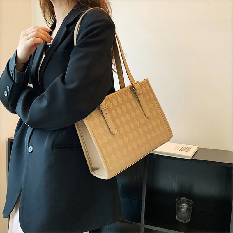 JANE KLAIN PU Tote Bag, Shopping Bag, Handbag, Shoulder Bag Large Size Women's White & Black/White & Coffee/Khaki-7