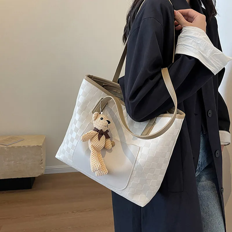 JANE KLAIN Synthetic Leather Tote Bag Shopping Bag Shoulder Bags Large Size Women's Brown/Black/Ecru-15