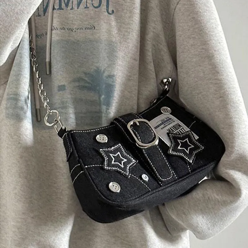JANE KLAIN Denim Shoulder Bag Regular Unisex Black-4