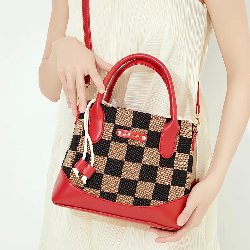 JANE KLAIN Synthetic Leather Patchwork Fabric Crossbody Bag Regular Women's White/Black/Red-21