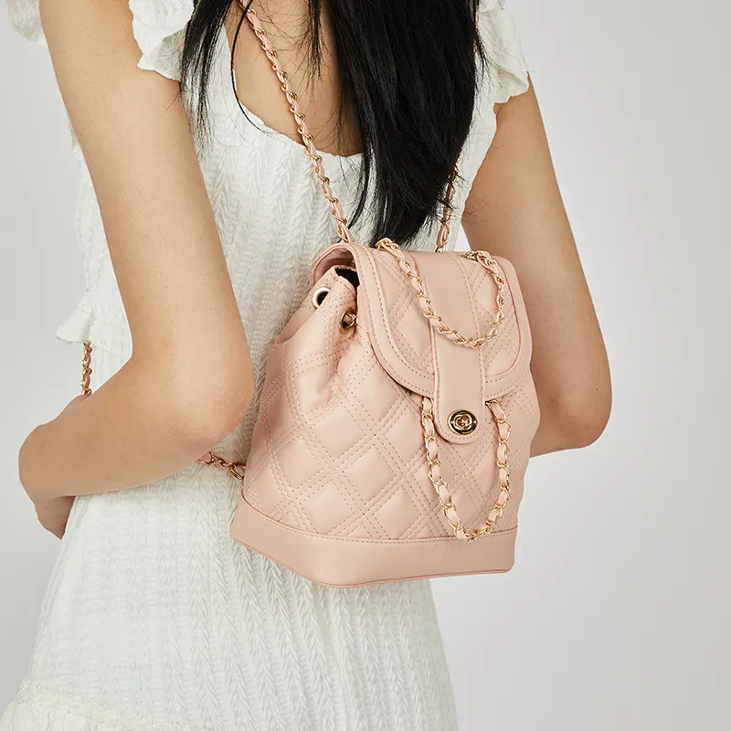 JANE KLAIN PU Backpack Medium Size Women's Pink/Ecru/Black-1