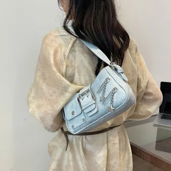 JANE KLAIN Synthetic Leather Shoulder Bag Regular Women's Light Blue/Dark Blue/Khaki/Ecru