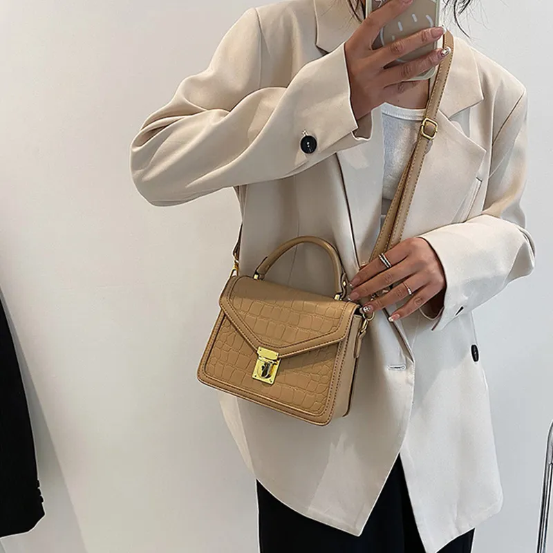 JANE KLAIN PU Small Square Bag, Handbag, Shoulder Bag, Crossbody Bag Trumpets Women's White/Black/Khaki-7