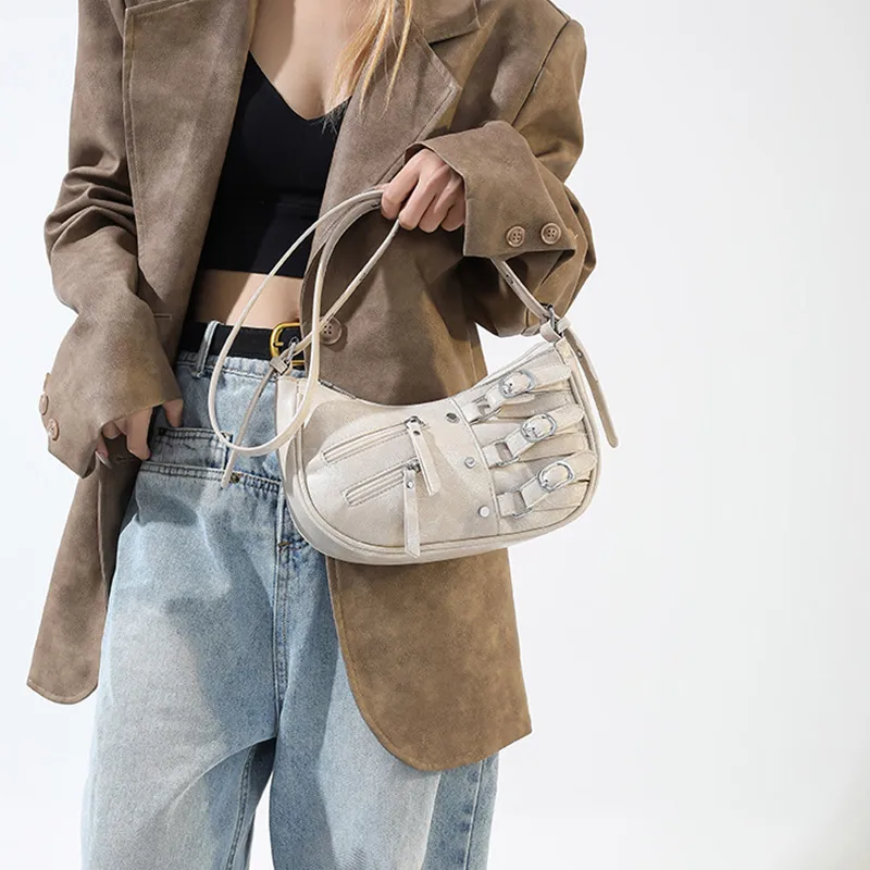 JANE KLAIN Synthetic Leather Stud Shoulder Bag Crossbody Bag Regular Women's Brown/Black/Ecru-12