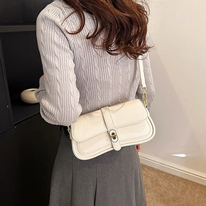 JANE KLAIN Synthetic Leather Shoulder Bag, Baguette Bag, Shoulder Bag, Crossbody Bag Women's White/Black/Brown-4