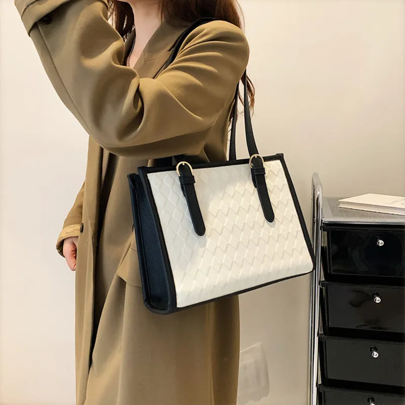 JANE KLAIN PU Tote Bag, Shopping Bag, Handbag, Shoulder Bag Large Size Women's White & Black/White & Coffee/Khaki-2
