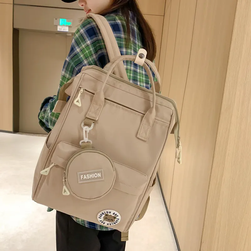 JANE KLAIN Nylon University Student Backpack Large Size Women's Blue/Pink/Khaki/Black-7