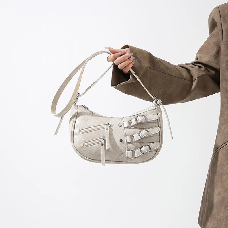 JANE KLAIN Synthetic Leather Stud Shoulder Bag Crossbody Bag Regular Women's Brown/Black/Ecru-11