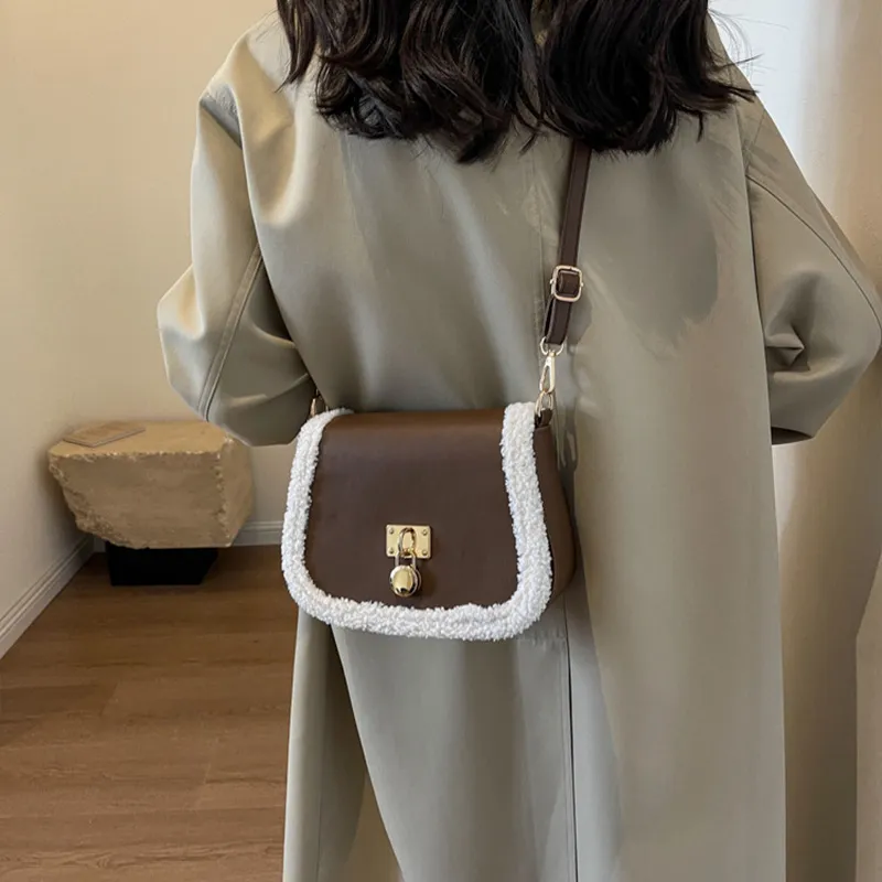 JANE KLAIN PU Laminated Textile Saddle Bag Shoulder Bag Crossbody Bag Regular Women's Black/Brown-1