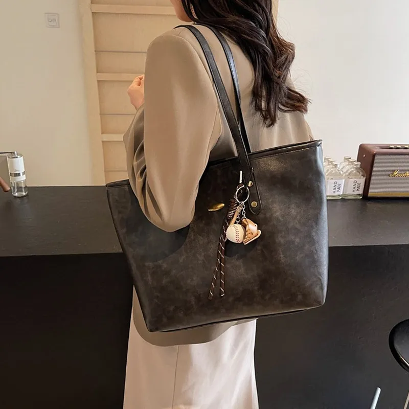 JANE KLAIN Synthetic Leather Tote Bag, Shoulder Bag Regular Large Size Women's Black/Coffee/Brown-2