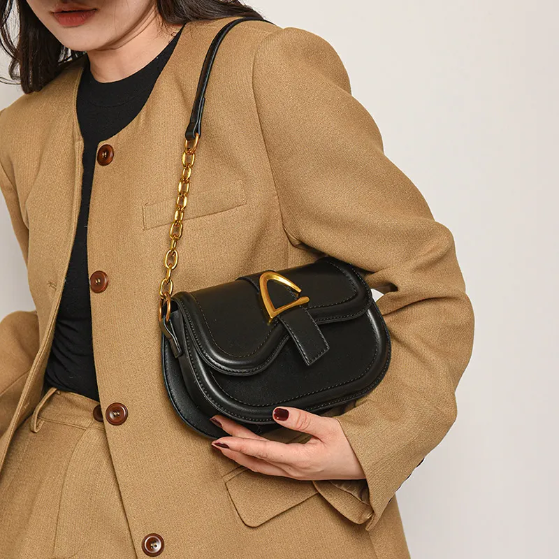JANE KLAIN PU Semi Round Shoulder Bag Saddle Bag Regular Women's Black/Coffee/Brown-2