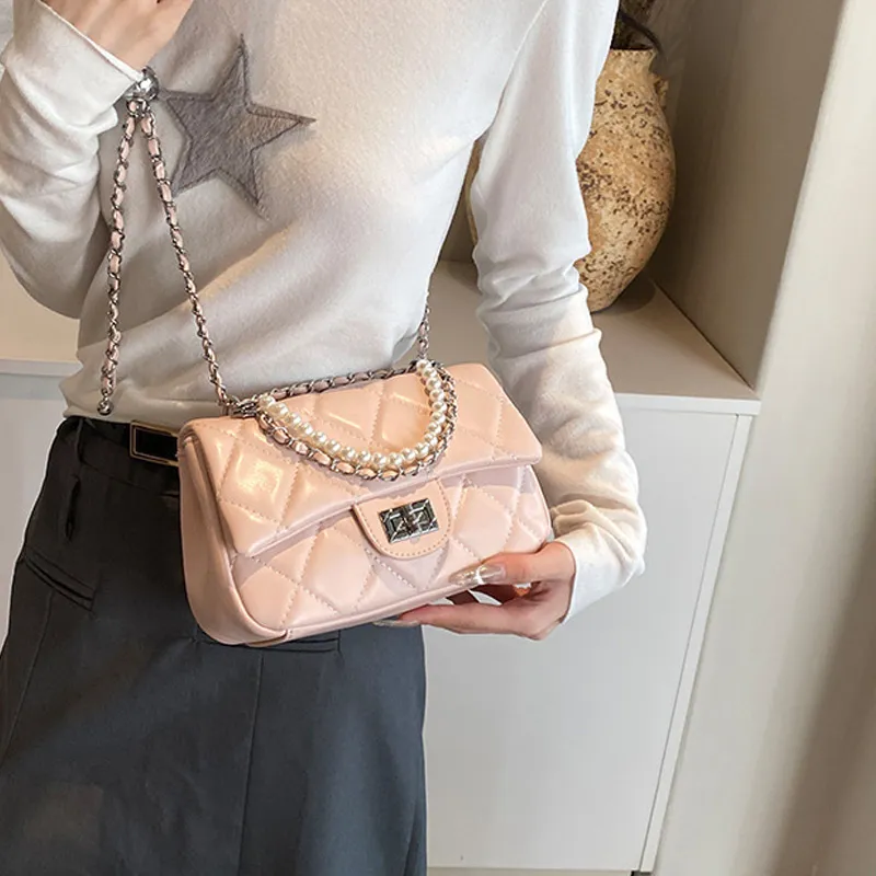 JANE KLAIN Synthetic Leather Patchwork Fabric Crossbody Handbags Regular Women's Flesh Pink/Ecru/Silver/Black-2