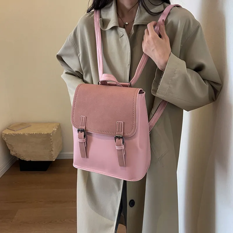 JANE KLAIN Synthetic Leather Backpack Large Size Women's Khaki/Blue/Pink-20