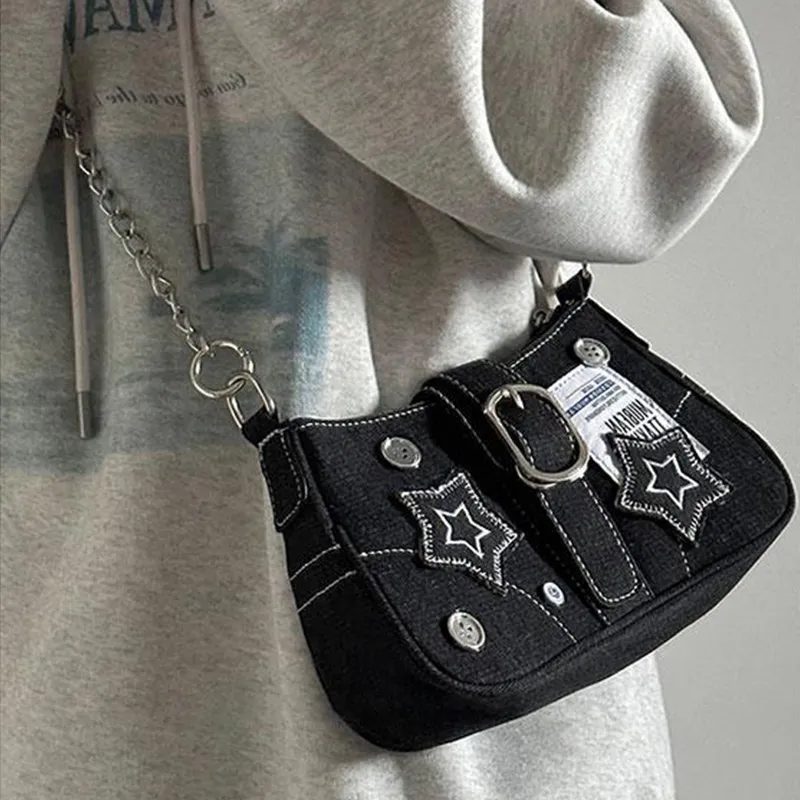 JANE KLAIN Denim Shoulder Bag Regular Unisex Black-3