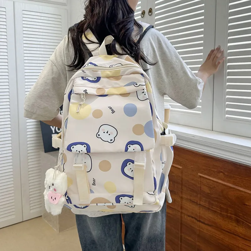 JANE KLAIN Nylon Backpack Large Size Women's Yellow/Pink/Blue-3