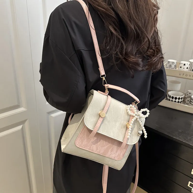 JANE KLAIN Synthetic Leather Backpack Women's Beige/Blue-2
