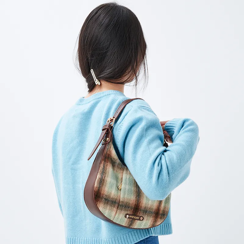 JANE KLAIN Fabric With Synthetic Leather Crescent Bag Shoulder Bag Regular Women's Blue/Brown-1
