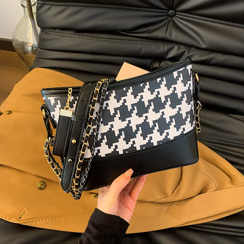 JANE KLAIN Synthetic Leather Crossbody Bag Shoulder Bag Unisex Houndstooth/Zebra Print/Leopard Print-1