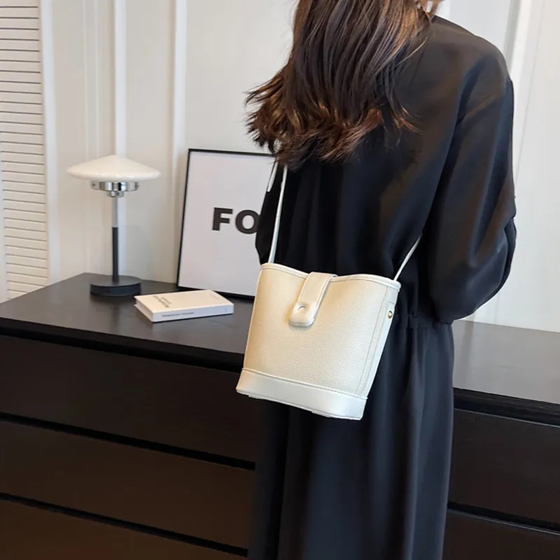 JANE KLAIN PU Bucket Bags One Shoulder Handbag Crossbody Bag Regular Women's Ecru/Black-4