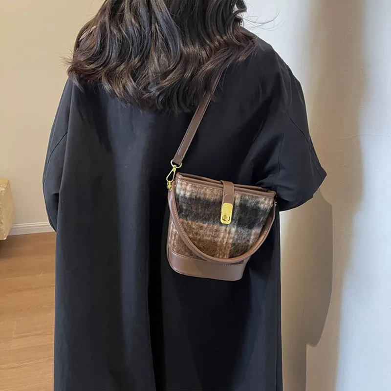 JANE KLAIN Fabric With PU Bucket Bag Handbag Shoulder Bag Crossbody Bag Armhole Bag Regular Women's Black/Blue/Brown-18