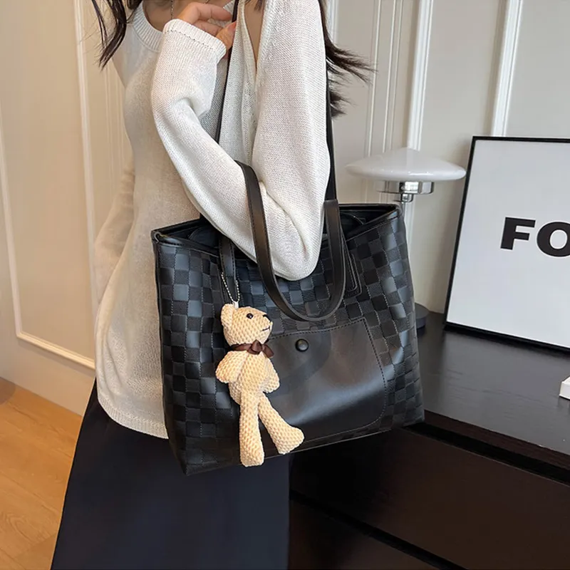 JANE KLAIN Synthetic Leather Tote Bag Shopping Bag Shoulder Bags Large Size Women's Brown/Black/Ecru-9