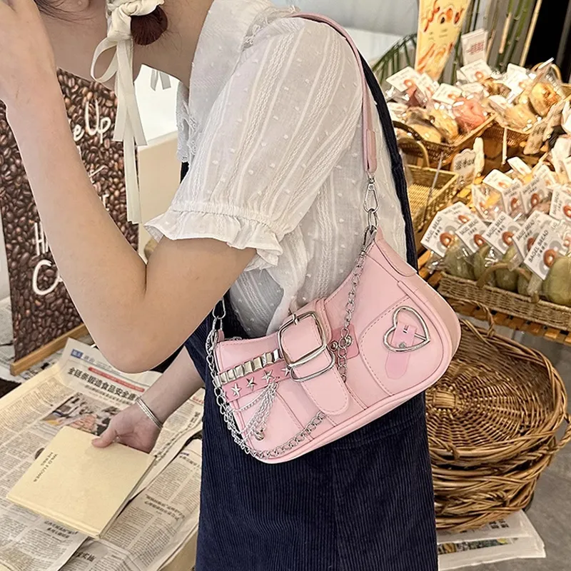 JANE KLAIN Synthetic Leather Shoulder Bag Regular Women's Silver/Pink-5