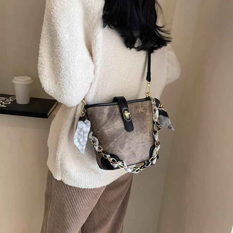 JANE KLAIN PU Bucket Bag Portable Commute One Shoulder Tote Women's Brown/Black-3