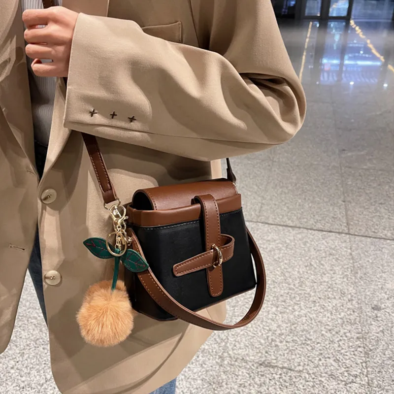 JANE KLAIN PU Bucket Bag, Shoulder Bag, Crossbody Bag, Handbag Regular Women's Black/Khaki-4