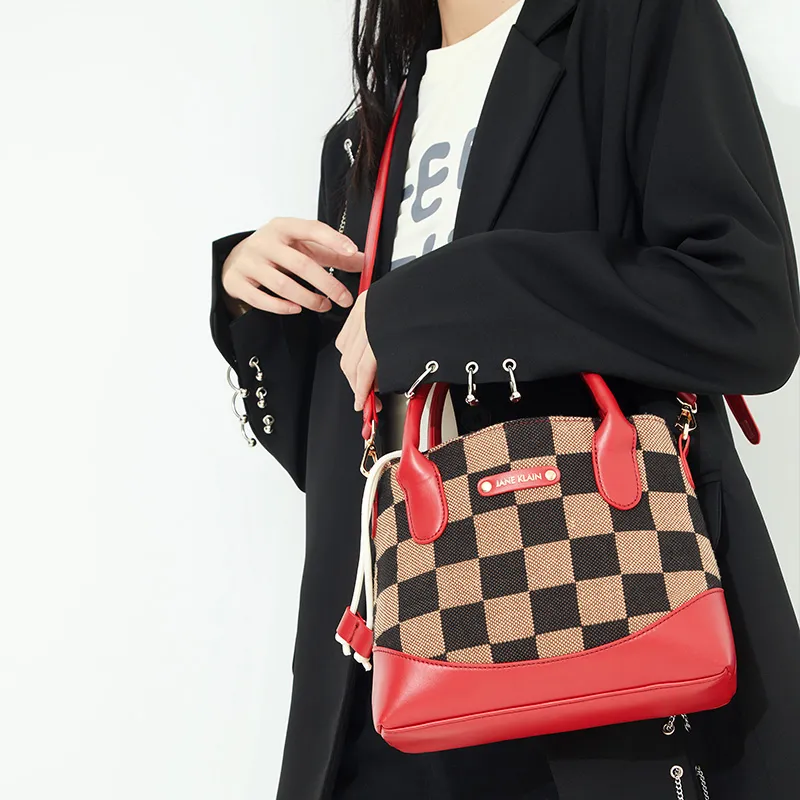 JANE KLAIN Synthetic Leather Patchwork Fabric Crossbody Bag Regular Women's White/Black/Red-24